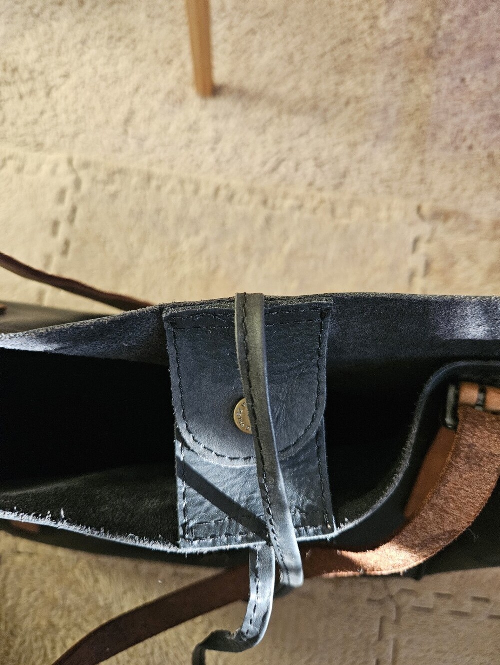 Velez Black Leather Tote Bag with Brown Straps. - Picture 9 of 16